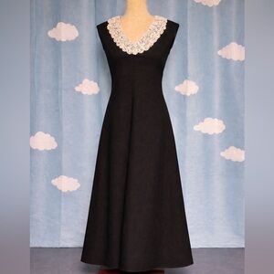 Vintage Wednesday Adams lace and black sleeveless maxi dress- stiff cotton. M